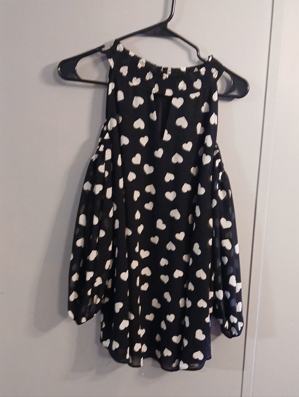 Black Heart Print Cold Shoulder Blouse
